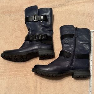 Women's Navy Leather Boots